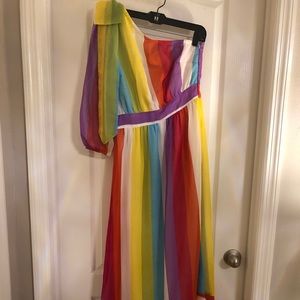 Multi-colored Striped One Shoulder Maxi Dress